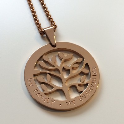 Handstamped Tree of Life necklace in silver, rose & yellow gold finish (stainless steel) - personalise with your choice of names or message