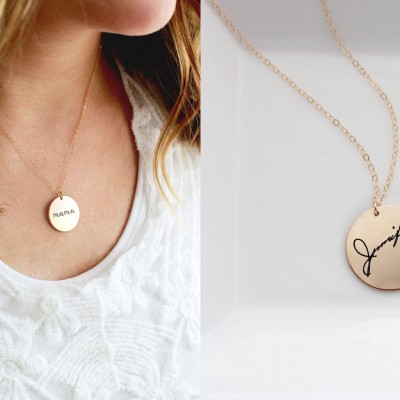 Handwriting Disc Necklace - Custom Handwriting Necklace, Engraved Signature Handwriting, Gift for Mom, Signature Necklace, Gift for Her