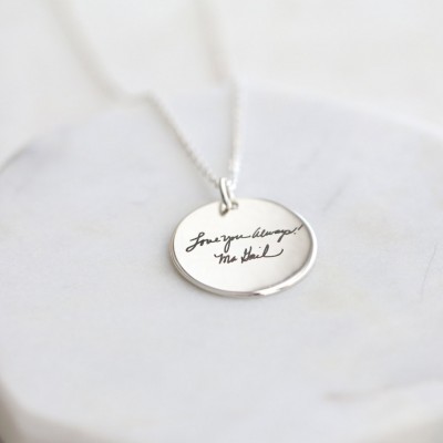 Handwriting Disc Necklace - engraved handwriting necklace - personalized disc necklace - disc jewelry