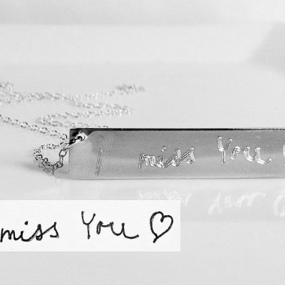 Handwriting Necklace Signature Necklace Children art drawing engraved Engraved Sterling Silver Necklace Actual Handwriting memorial necklace