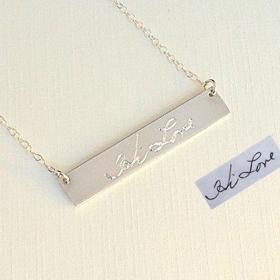 Handwriting necklace Sterling Silver Rose Gold Custom Handwritten necklace Personalized Bar Signature Necklace Reversible engraved Necklace