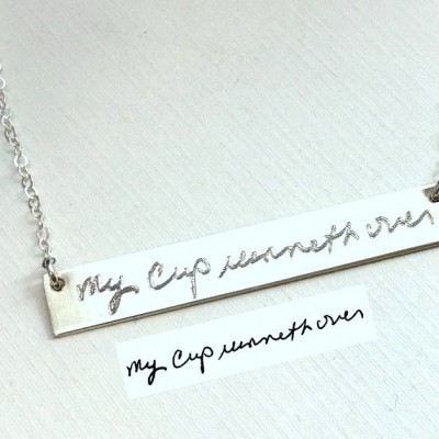 Handwriting necklace Sterling Silver Rose Gold Custom Handwritten necklace Personalized Bar Signature Necklace Reversible engraved Necklace