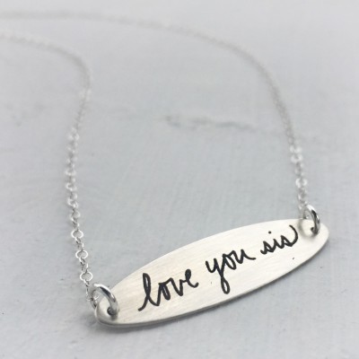 Handwritten Oval Bar Necklace - Custom Handwriting or Font Choice -  Laser engraved Jewelry Gift for Her Mom Daughter Wife Girlfriend Sister