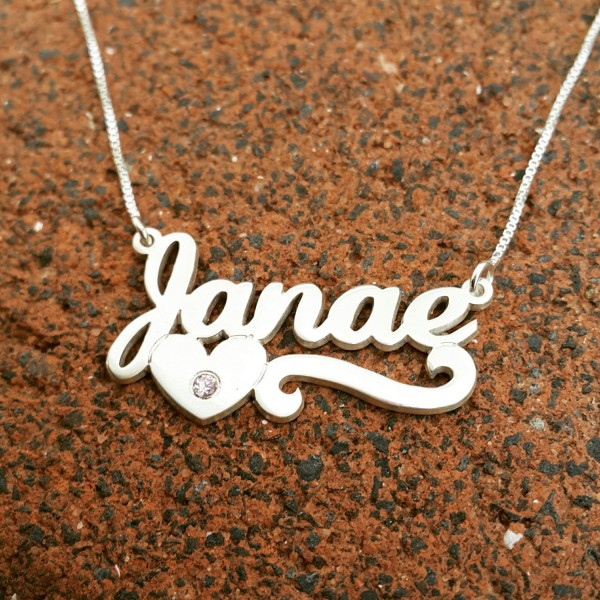 Heart Name Necklace / birthstone name necklace /ruby sapphire emerald personalized /Janae  name necklace /ORDER ANY NAME / graduation gift