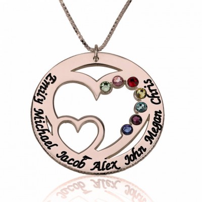 Heart Names Necklace, Personalized Heart Necklace, Birthstone Necklace, Engraved Necklace, Personalized Mom Necklace, Mother's Jewelry Gift