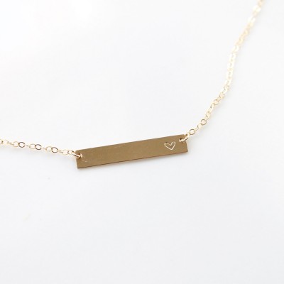 Heart Necklace / Simple Jewelry / Everyday Jewelry / Gift Idea / Handstamped Bar Necklace / 14k gold /Sterling Silver Bar
