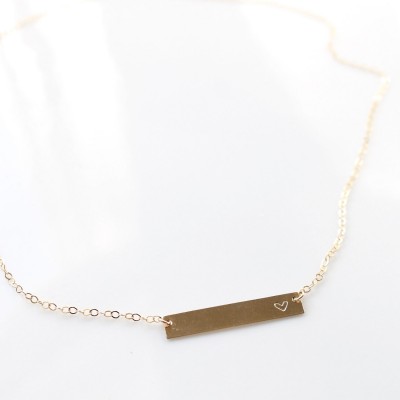 Heart Necklace / Simple Jewelry / Everyday Jewelry / Gift Idea / Handstamped Bar Necklace / 14k gold /Sterling Silver Bar