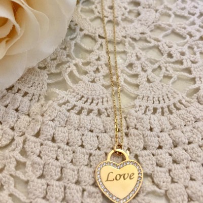 Heart zircon pendent  gold filled necklace  gold filled pendent necklace Engraved Gift heart name necklace gift for woman present for her