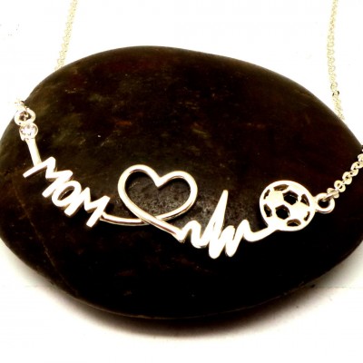 Heartbeat Soccer Curved Necklace - Gift for Mother, Mom, Mother's day, Football, Coach, Heart Necklace