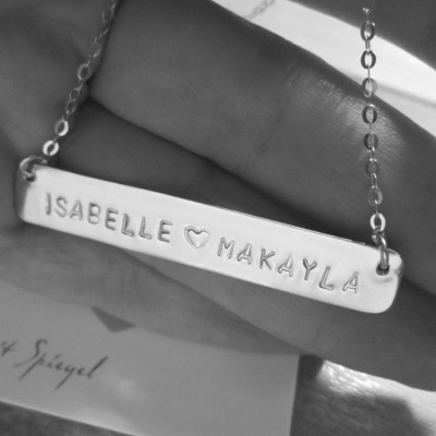 Hebrew Name Necklace-Personalized TWO NAMES Silver Bar Necklace-Custom Name Bar Necklace-Hand stamped Name-Bridesmaid Necklace-Date necklace