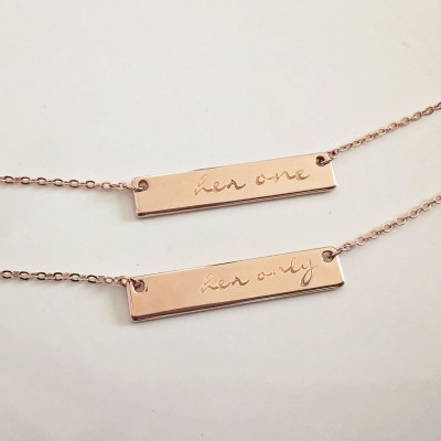 Her One Her Only, Rose Gold Bar Necklace Set, Lesbian Necklace Set, Personalized Bar Necklace, Valentines Day Anniversary