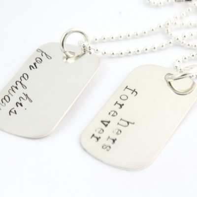 Hers Forever His For Always Dog Tag Necklace Combo - Personalized Sterling Silver Handstamped Necklaces - Father's Day Gift