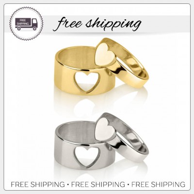 His and Hers Heart Matching Rings • Couple Ring Set • His and Her Promise Rings • Rings For Couples • Boyfriend Girlfriend rings • SR1074