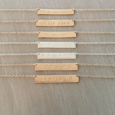 Horizontal Bar Necklace - Available in 14kgf, sterling silver and 14k rose gold filled, custom bar necklace