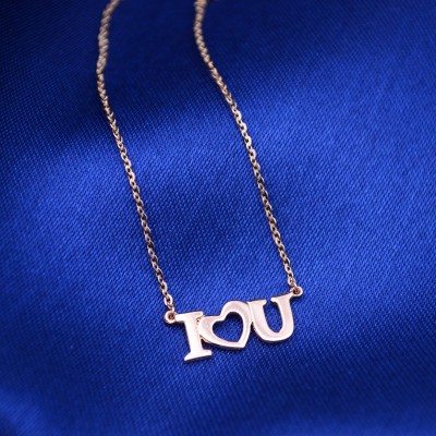 I Love U 18k Rose Gold Words Necklace Custom Name Personalized Words Neklace for Wedding Birthday Valentine's Mother's Day