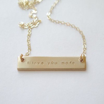 I Love You More Double Sided THICK Gold Fill Bar Hand Stamped Necklace - Hidden Message - Personalized - Custom Names Betsy Farmer Designs