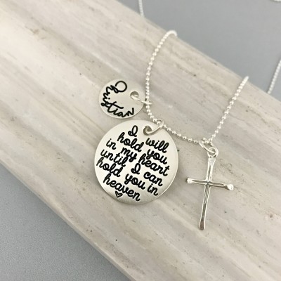 I Will Hold You In My Heart Until I Can Hold You In Heaven - Sterling Loss Memorial Remembrance Miscarriage - Stamped Personalized Jewelry