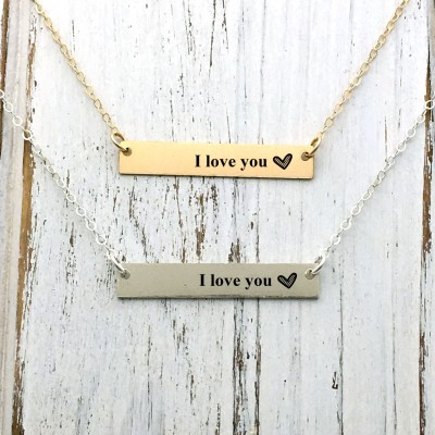 I love you Necklace /I love you Necklace /godl filled bar/ sterling silver bar/Custom Message Necklace