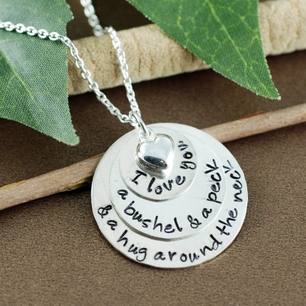 I love you a bushel and a peck Necklace, Birthstone Necklace, Hand Stamped Necklace, Personalized Necklace, and a hug around your neck