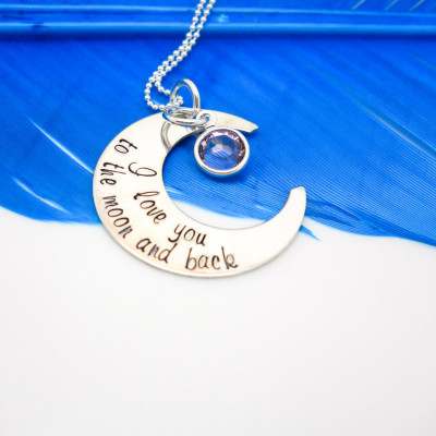 I love you to the moon and back necklace, Crescent Moon Necklace, Sterling silver, Valentines Day gift for her