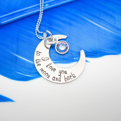 I love you to the moon and back necklace, Crescent Moon Necklace, Sterling silver, Valentines Day gift for her