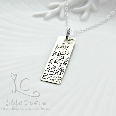 I'll Love You Forever Necklace Sterling Silver Rectangle Charm Necklace Hand Stamped Necklace Personalized Tags Necklace with Kids Names