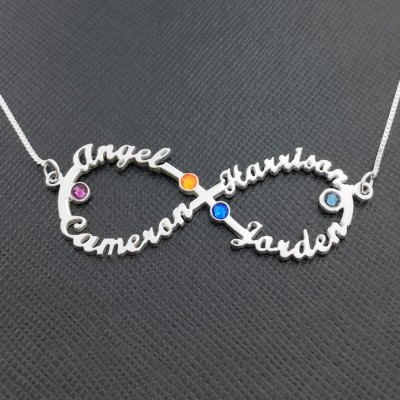 Infinity Birthstone Necklace,4 Name birthstone Infinity necklace,birthstone charms Necklaces,infinity name birthstone necklace,Gift for her