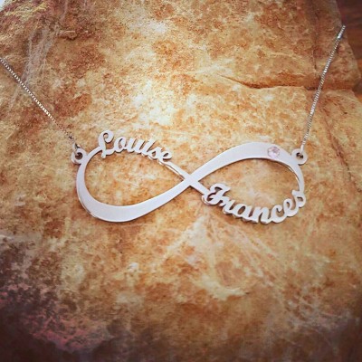 Infinity Name Necklace / 2 Name 2 Birthstone Silver Name Necklace / Personalized Infinity Name Necklace Mother Day Gift SALE