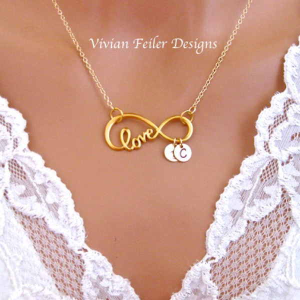 Infinity Necklace LOVE Script Large 24K GOLD Initial Personalized Jewelry Valentine Day Gift Husband Wife Mother's Day C