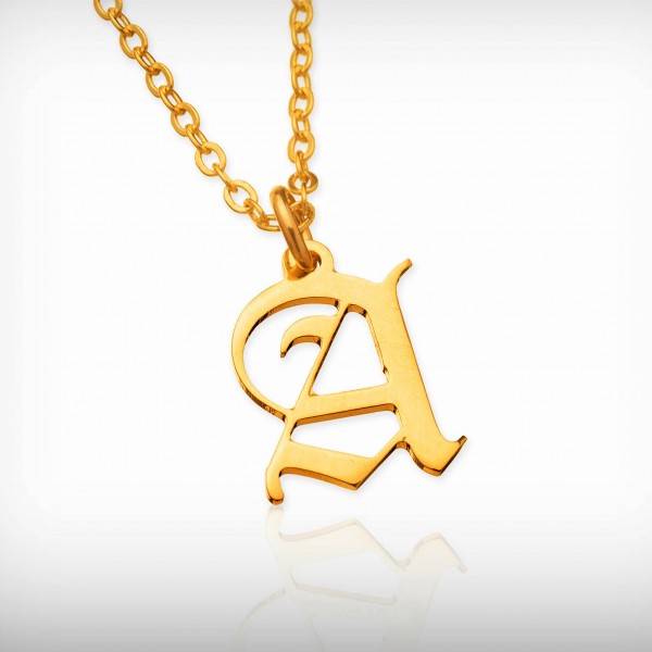 Initial Gothic necklace personalized necklace Old English font necklace gold custom necklace  Gothic necklaces for women