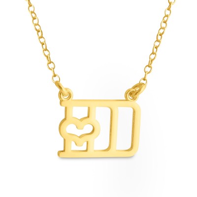 Initial Letter D with Heart Charm Pendant Jump Ring Necklace #14K Gold Plated over 925 Sterling Silver #Azaggi N0835G_D_SW