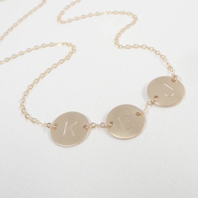 Initial Necklace - Hand Stamped Jewelry - Three Initial Necklace - 1/2" Discs