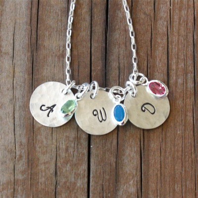 Initial Necklace - Personalized 3 Disc Monogram Necklace - Birthstone Jewelry - Mom Necklace - Grandma Necklace - Mother's Day Jewelry