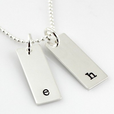 Initial Necklace - hand stamped and personalized rectangular tag necklace - simple initial necklace