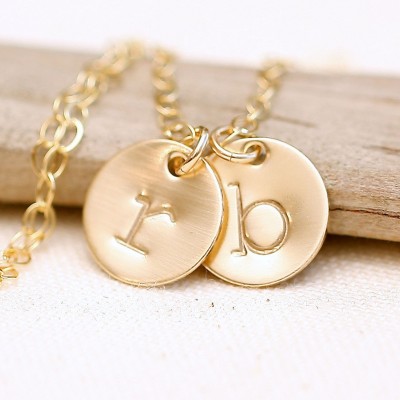 Initial Necklace, Gold Initial Necklace,Personalized Necklace, mothers necklace, 2 initial Gold Necklace, hand stamped letter necklace