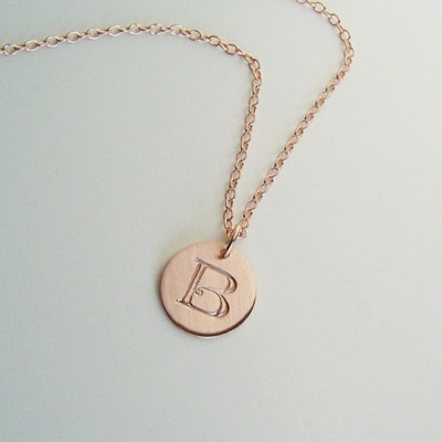 Initial Necklace, Rose Gold Disc, Rose Gold Chain, Pink Gold, Initial Charm, Hand stamped Gift, Modern Gift, Gift for Her