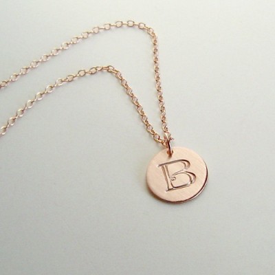 Initial Necklace, Rose Gold Disc, Rose Gold Chain, Pink Gold, Initial Charm, Hand stamped Gift, Modern Gift, Gift for Her