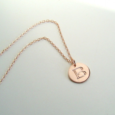 Initial Necklace, Rose Gold Disc, Rose Gold Chain, Pink Gold, Initial Charm, Hand stamped Gift, Modern Gift, Gift for Her