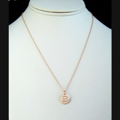 Initial Necklace, Rose Gold Disc, Rose Gold Chain, Pink Gold, Initial Charm, Hand stamped Gift, Modern Gift, Gift for Her