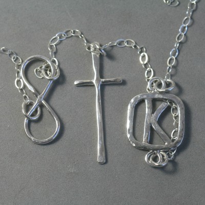 Initial Necklace Sideways, Cross Necklace, Infinity Cross Necklace Sterling SIlver, Cross Pendant Women Initial K, Custom Necklace for Women