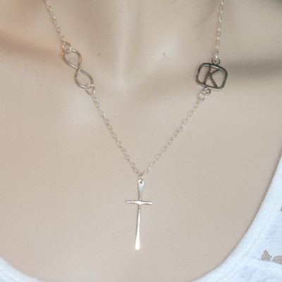 Initial Necklace Sideways, Cross Necklace, Infinity Cross Necklace Sterling SIlver, Cross Pendant Women Initial K, Custom Necklace for Women