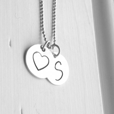 Initial Necklace, Sterling Silver Jewelry, Heart Necklace, Letter S Necklace, Charm Necklace, S, All Letters Available, Initial Charms
