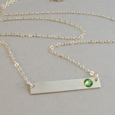 Initial and Birthstone Bar,Necklace,Silver Necklace,Necklace,Bar Necklace,Balance,Initial Necklace,Birthstone Necklace,Birthstone,Bar,Initia