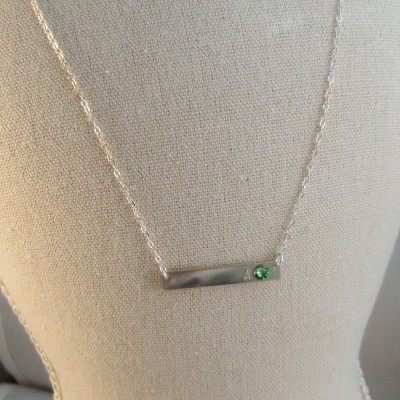 Initial and Birthstone Bar,Necklace,Silver Necklace,Necklace,Bar Necklace,Balance,Initial Necklace,Birthstone Necklace,Birthstone,Bar,Initia