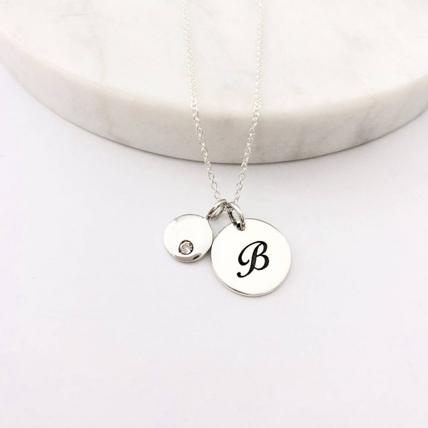 Initial and Birthstone Necklace - Initial Necklace - Birthstone Necklace - Personalized Necklace