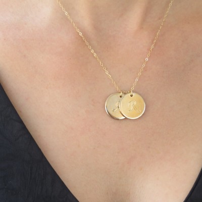 Initial necklace - Gold personalized necklace - Letter necklace - Disc necklace - Bridesmaid gold jewelry - Initial jewelry - Gold necklace
