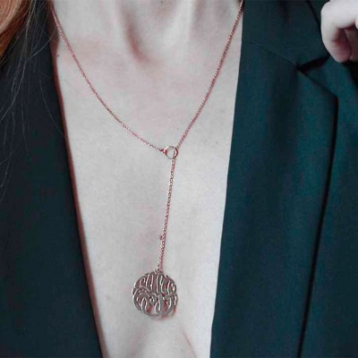 Initial necklace Lariat style, Initial monogram pendant, Y style necklace, Trending monogram pink necklace.
