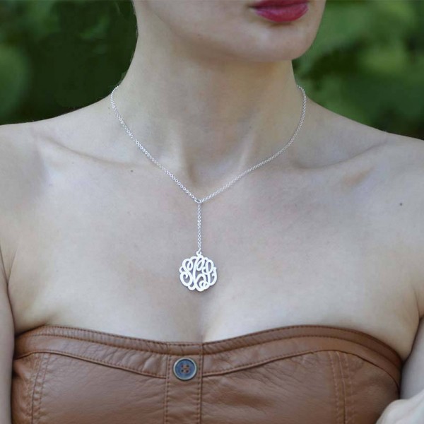 Initial necklace Lariat style, Initial monogram pendant, Y style necklace, Trending monogram pink necklace.