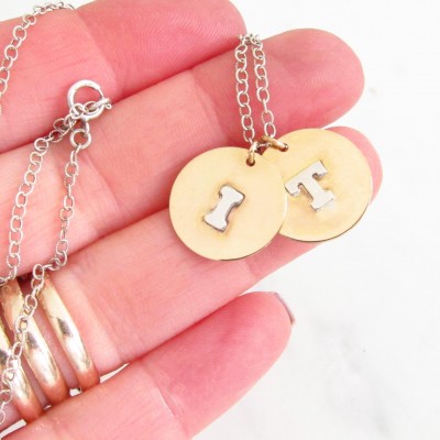Initial necklace, Monogram, Personalized jewelry, gold and silver necklace, Two Girls Gems
