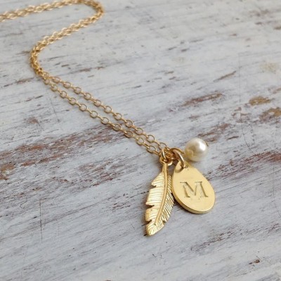 Initial necklace,personalized necklace,personalized jewelry,letter necklace,gold filled necklace,feather necklace,gold necklace personalized